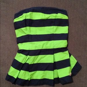 Hollister navy and green strapless peplum top